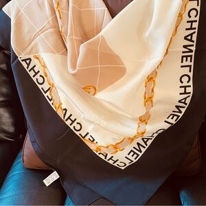 Chanel Black and Gold Silk Scarf EUC